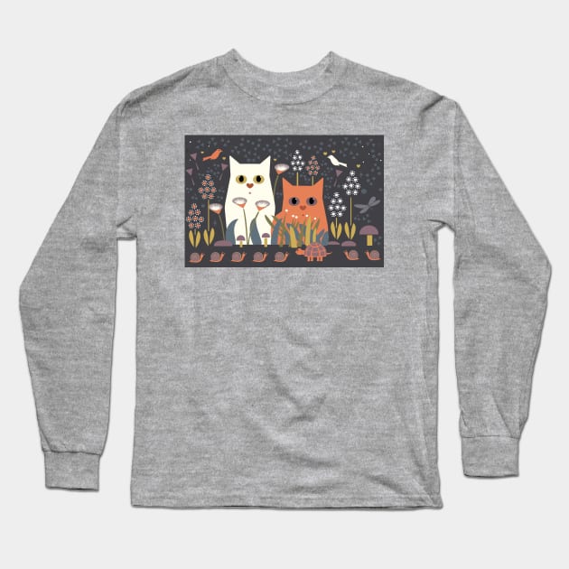 CATS IN A GARDEN Long Sleeve T-Shirt by JeanGregoryEvans1